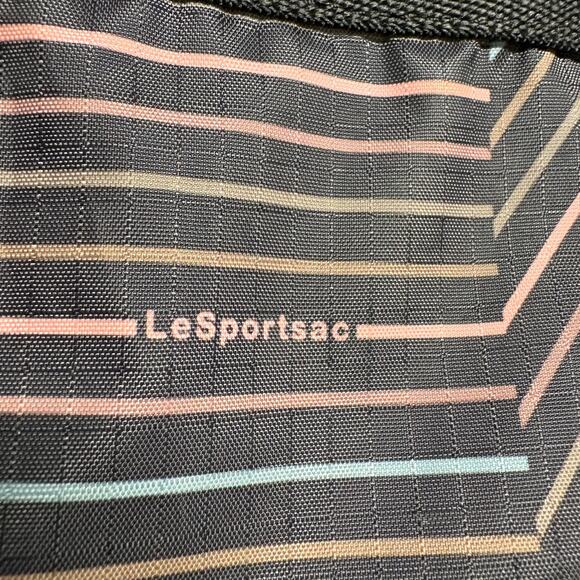 LeSportsac Black Striped Crossbody Travel‎ Bag Multicolor 3 Zipper Adjustable - Picture 9 of 16